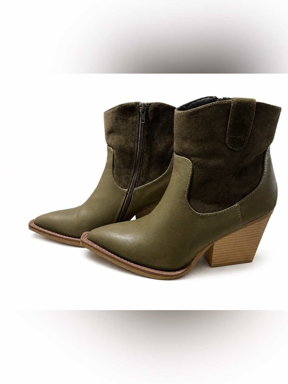 Women’s Olive Green Ankle Booties with Stacked Heel